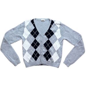 John Galt Gray Argyle Cardigan Women's Size Small